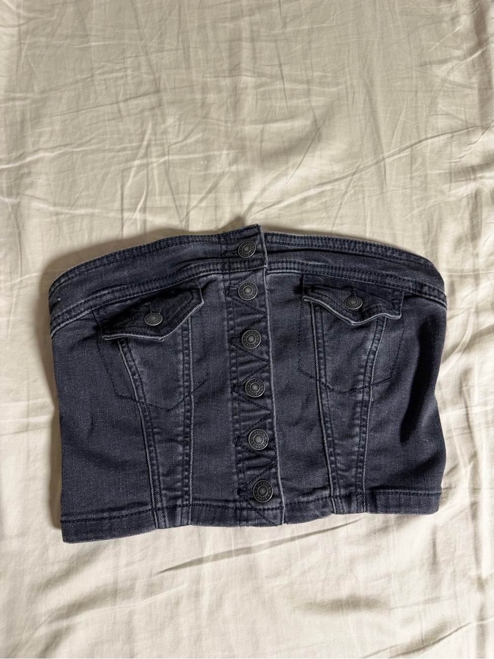 American Eagle Outfitters Black Strapless Denim Crop Top